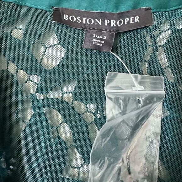 NWT Boston Proper Velvet Floral Lace Hip Length Duster Emerald Jacket Small - Picture 3 of 5